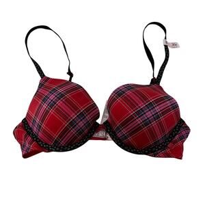 Victorias Secret Push Up Bra Womens Size 36B Red Pink Plaid NEW